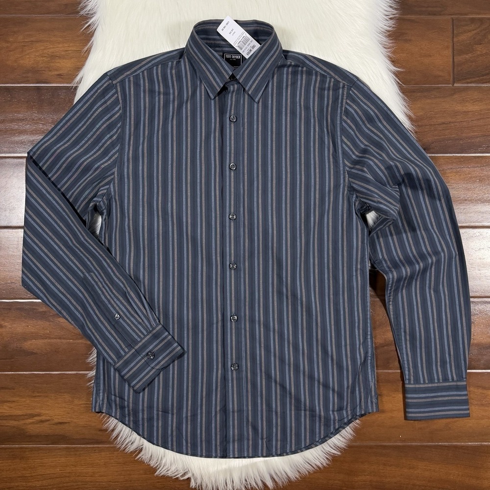 Todd Snyder Men's Size XS Navy Striped Point Collar Button Up Shirt Long Sleeve